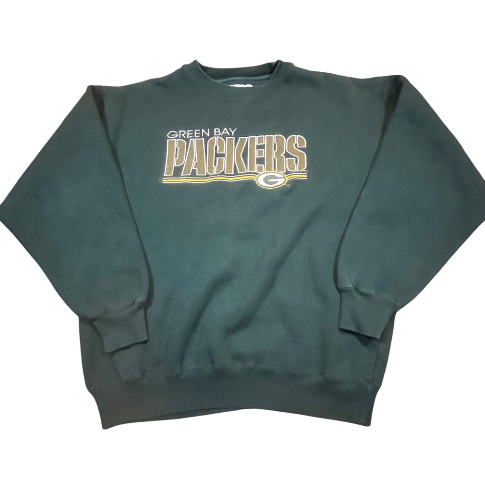 Majestic Green Bay Packers Mens Crewneck Sweatshirt Green Embroidered Large Logo